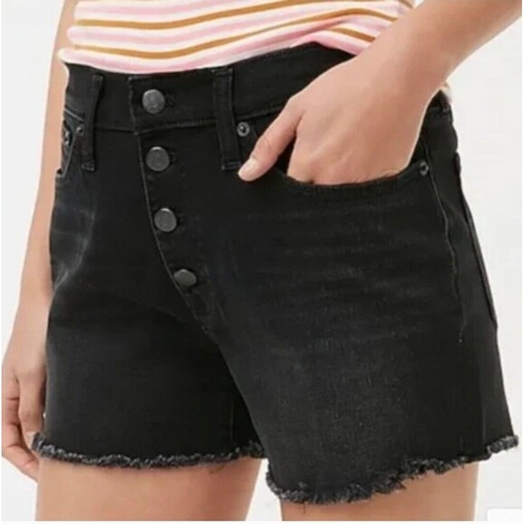 Pants - J. Crew Women's Exposed Button Fly Washed Black Jean Denim Short Preppy Size 26